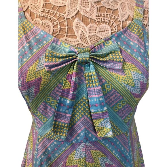 Modcloth fit and flare sleeveless dress blue, pink & green size medium - Picture 3 of 12